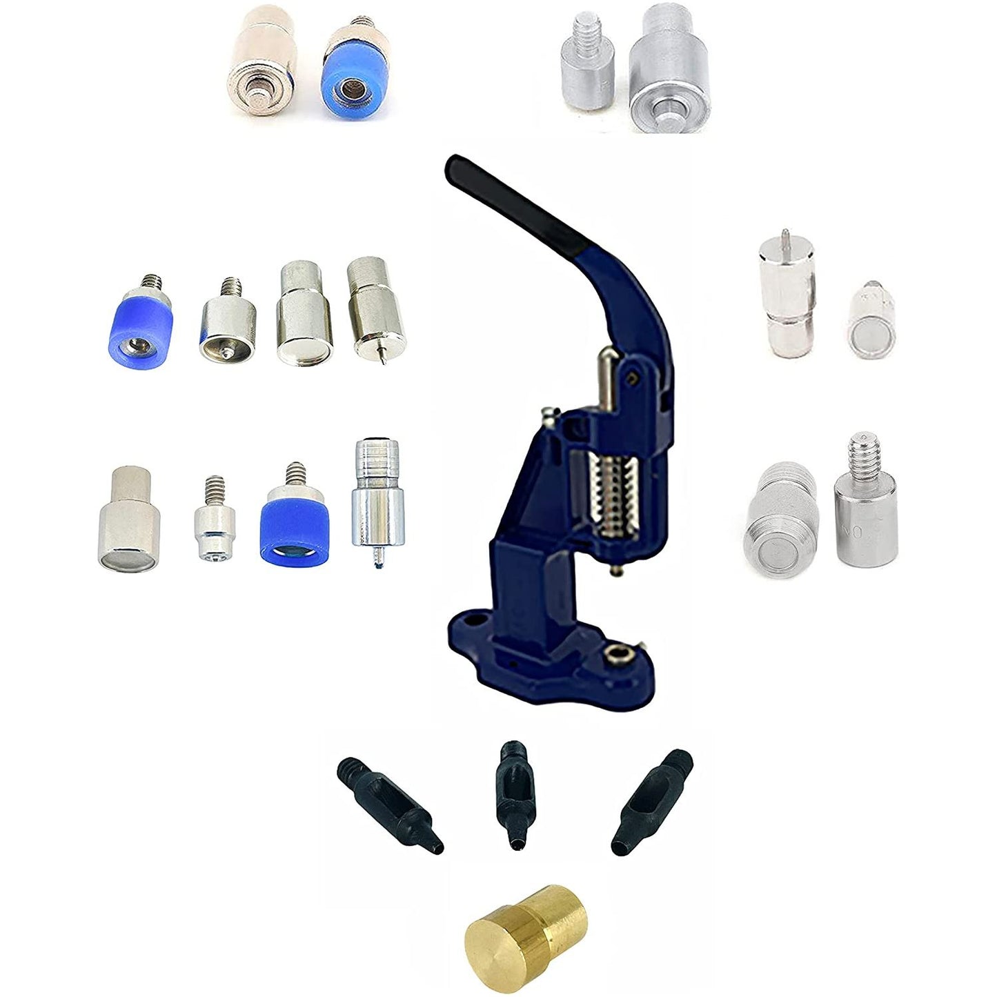 mixed dies set with hand press hole punches, essential dies for snap buttons, eyelets, grommets, rivets setting (navy press)…