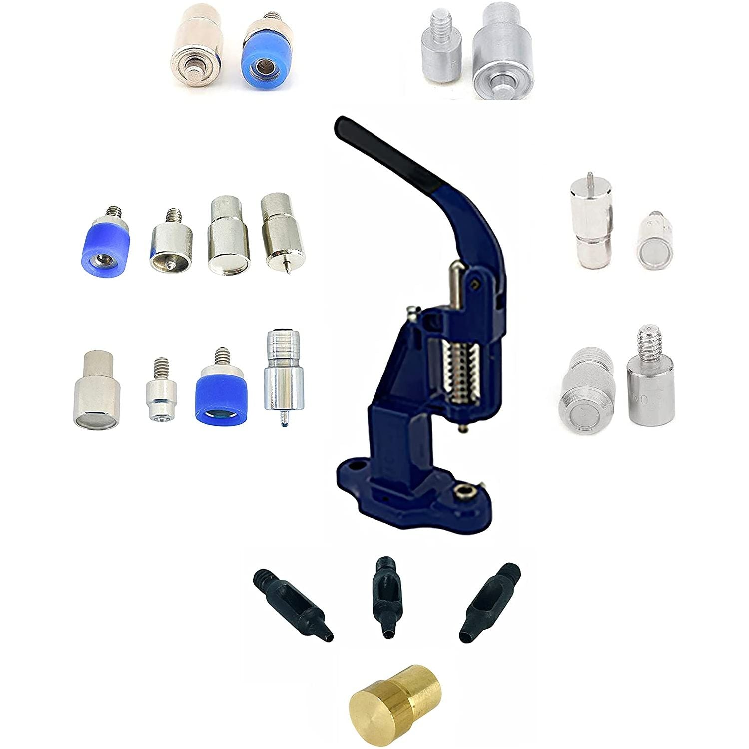 mixed dies set with hand press hole punches, essential dies for snap buttons, eyelets, grommets, rivets setting (navy press)…