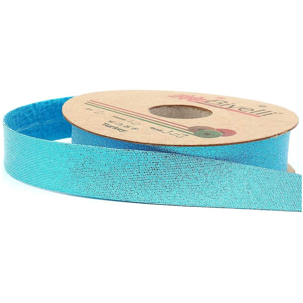 lurex shiny metallic bias binding single fold 20mm-13/16inch (10meters-10.93yds) turquoise