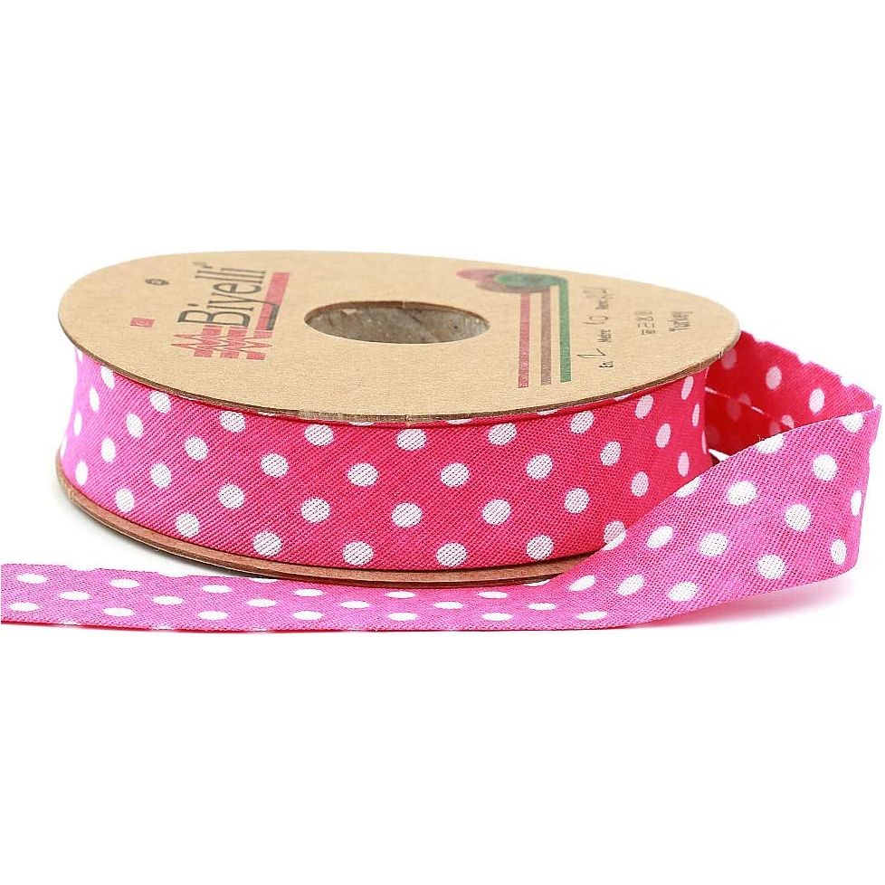 white polka dot bias binding tape (single fold) 20mm-13/16inch (10meters-10.93yds) various colors, diy garment accessories 10 meter / fuschia