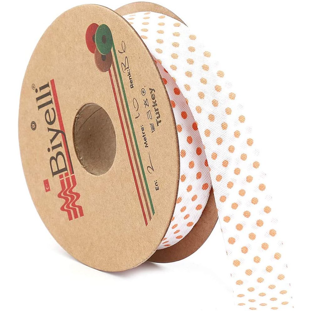 white bias binding tape with polka dots (single fold) 20mm-13/16inch (10meters-10.93yds) various colors, diy garment accessories