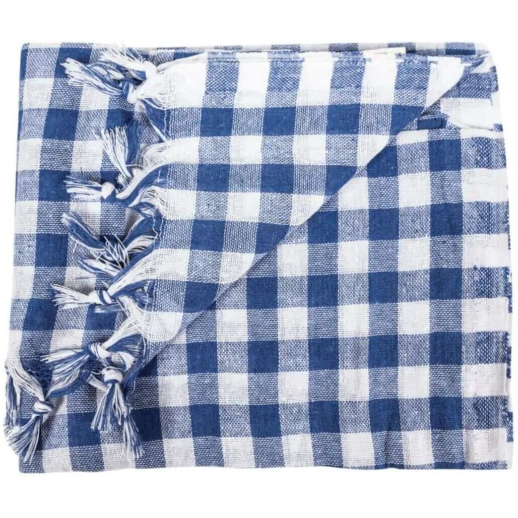 hobby trendy square plaid table cloth, self fringe table cloth, checkered table cloth 54 x 54 inch for family holiday,camping picnic (#1) blue