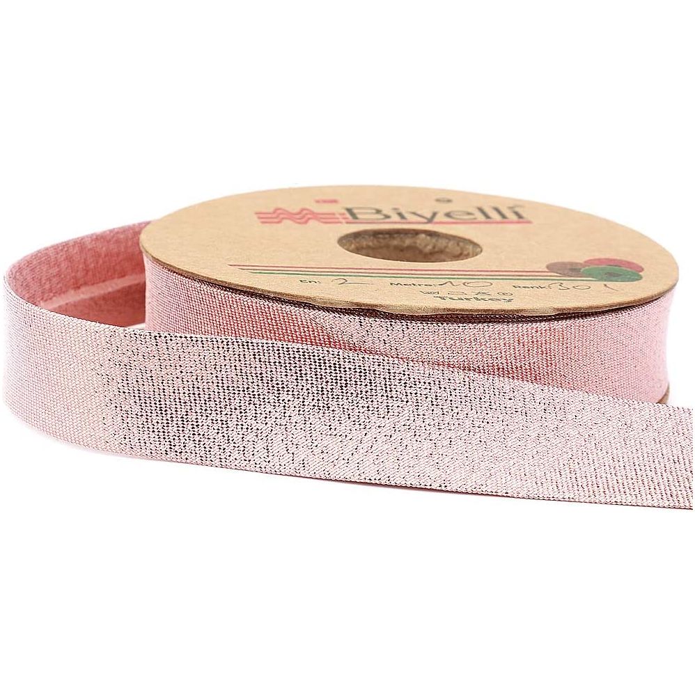 lurex shiny metallic bias binding single fold 20mm-13/16inch (10meters-10.93yds) pink