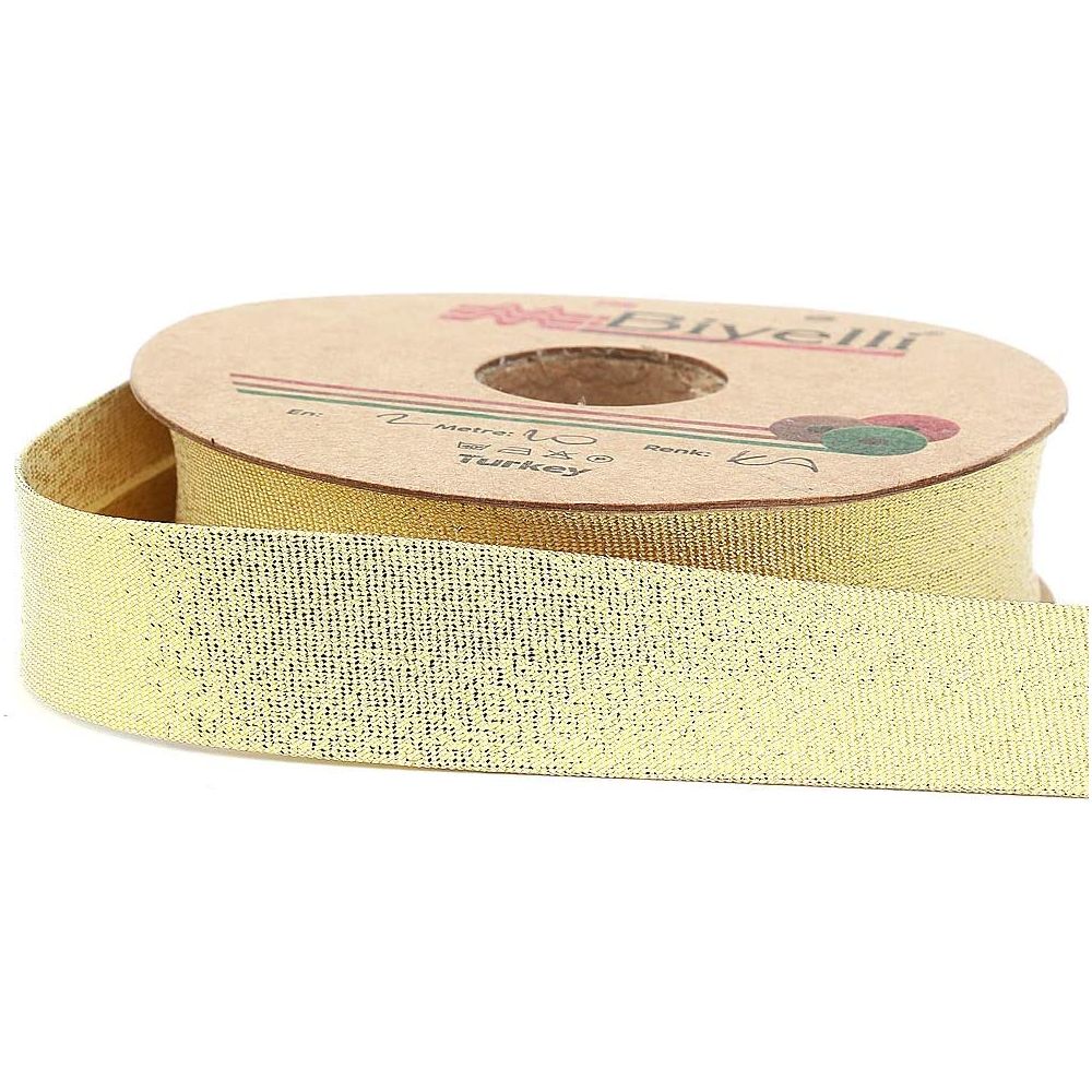 lurex shiny metallic bias binding single fold 20mm-13/16inch (10meters-10.93yds) gold