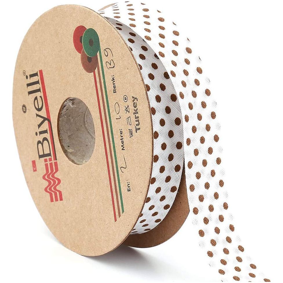 white bias binding tape with polka dots (single fold) 20mm-13/16inch (10meters-10.93yds) various colors, diy garment accessories