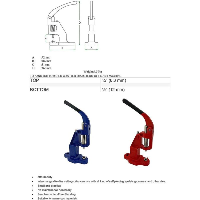 720 sets of 10mm (line 16) vt2 4 piece fashion snap buttons with manual press machine, dies, hole punch tool