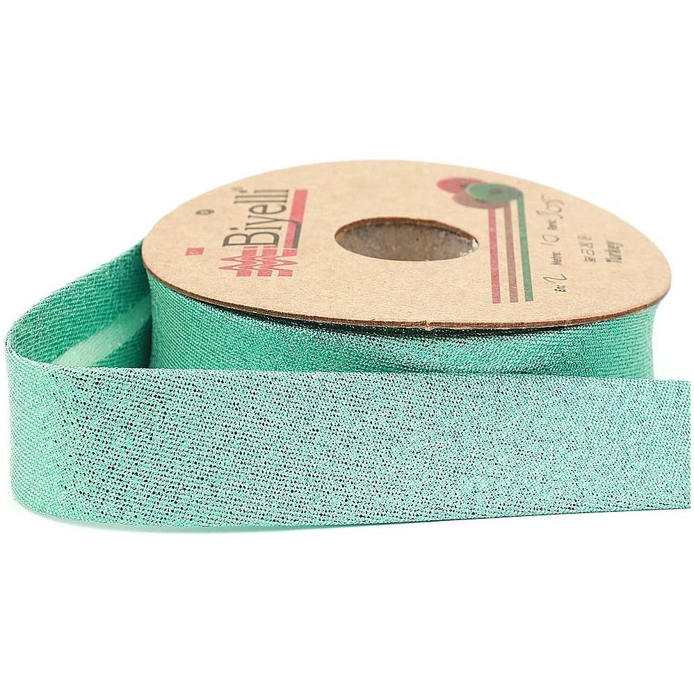 lurex shiny metallic bias binding single fold 20mm-13/16inch (10meters-10.93yds) green