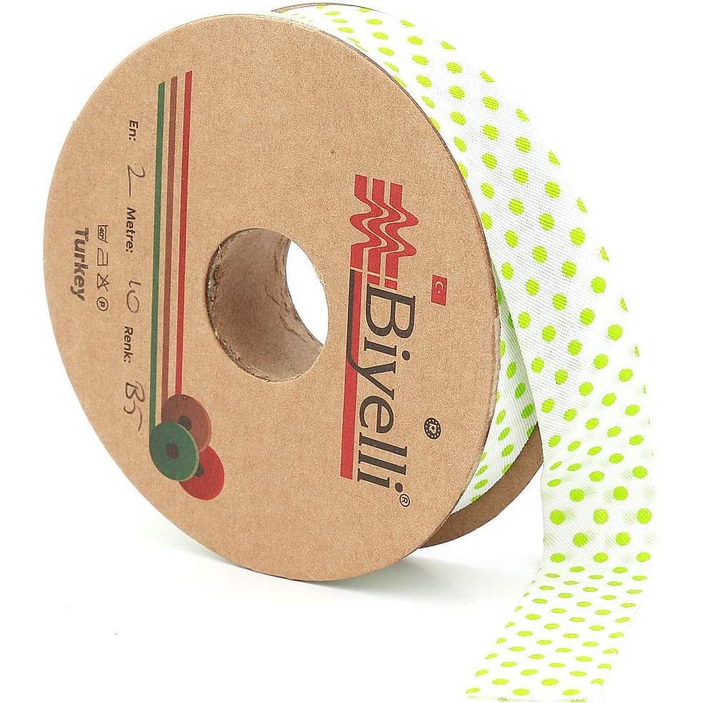 white bias binding tape with polka dots (single fold) 20mm-13/16inch (10meters-10.93yds) various colors, diy garment accessories