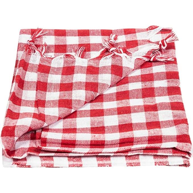 hobby trendy square plaid table cloth, self fringe table cloth, checkered table cloth 54 x 54 inch for family holiday,camping picnic (#1) red