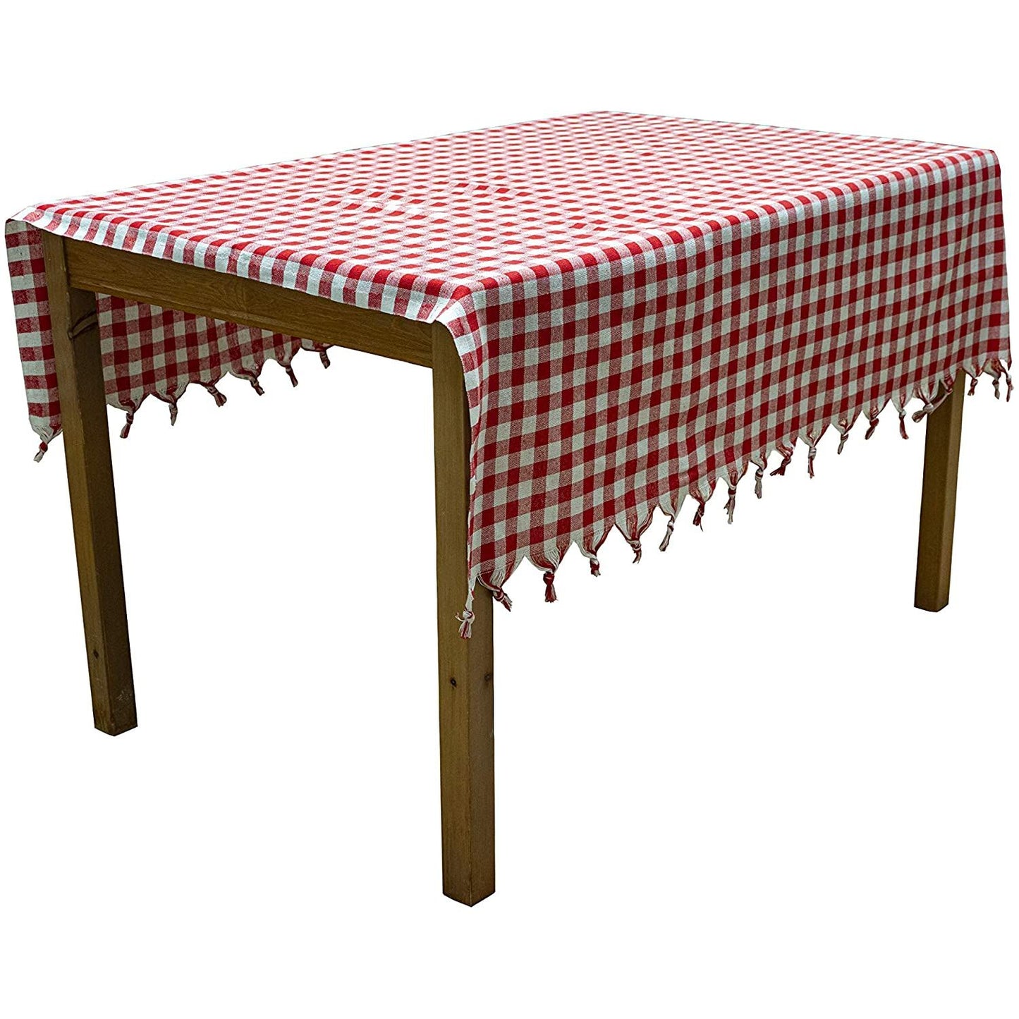 hobby trendy square plaid table cloth, self fringe table cloth, checkered table cloth 54 x 54 inch for family holiday,camping picnic (#1)