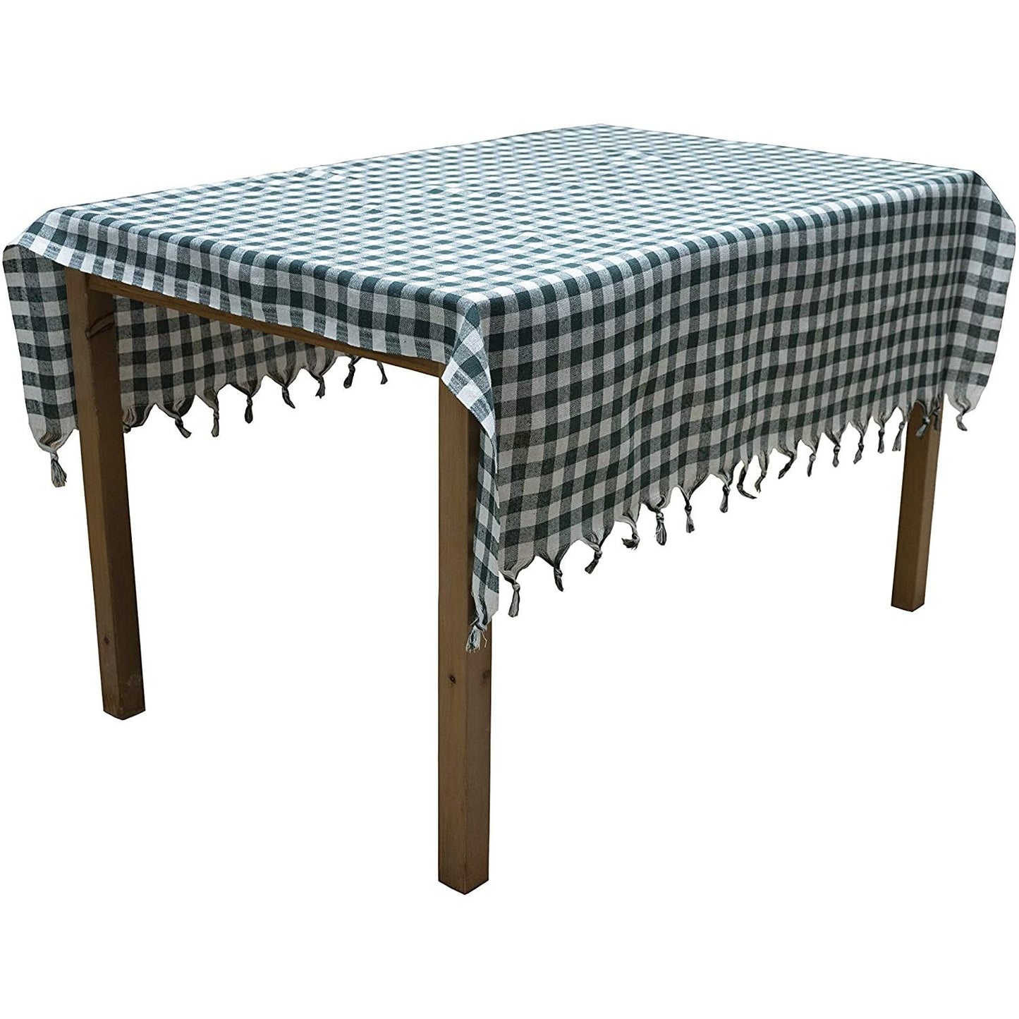 hobby trendy square plaid table cloth, self fringe table cloth, checkered table cloth 54 x 54 inch for family holiday,camping picnic (#1)