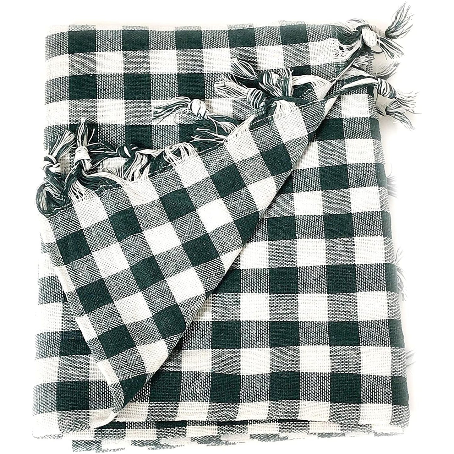 hobby trendy square plaid table cloth, self fringe table cloth, checkered table cloth 54 x 54 inch for family holiday,camping picnic (#1) green