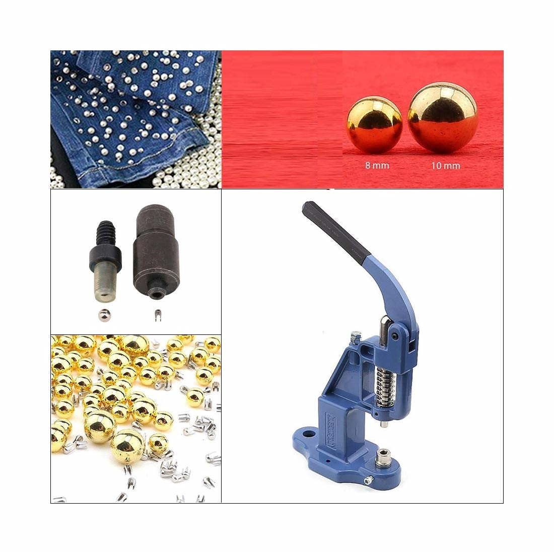 gold color pearl rivet set with manual grommet machine ( 8-10 mm)