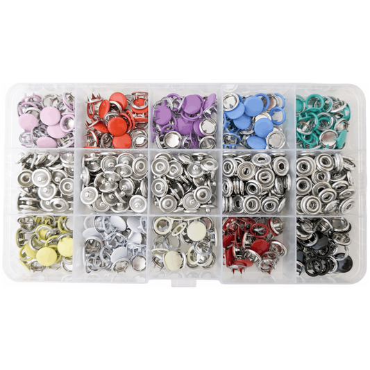 150Sets 9.5 mm Prong Colored Capped snaps in 15 colors