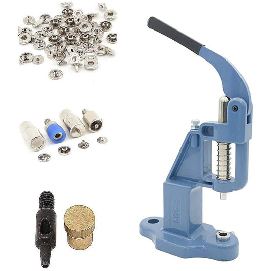 720 sets 4 piece 12.5mm (line 20) fashion spring snap buttons with manual press machine, dies, hole punch tool blue / silver