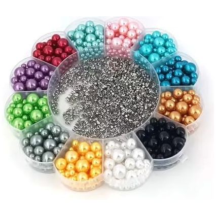 Boxed Multi Color Imitation Pearl Beads, Round Acrylic Beads (Approx 1200)