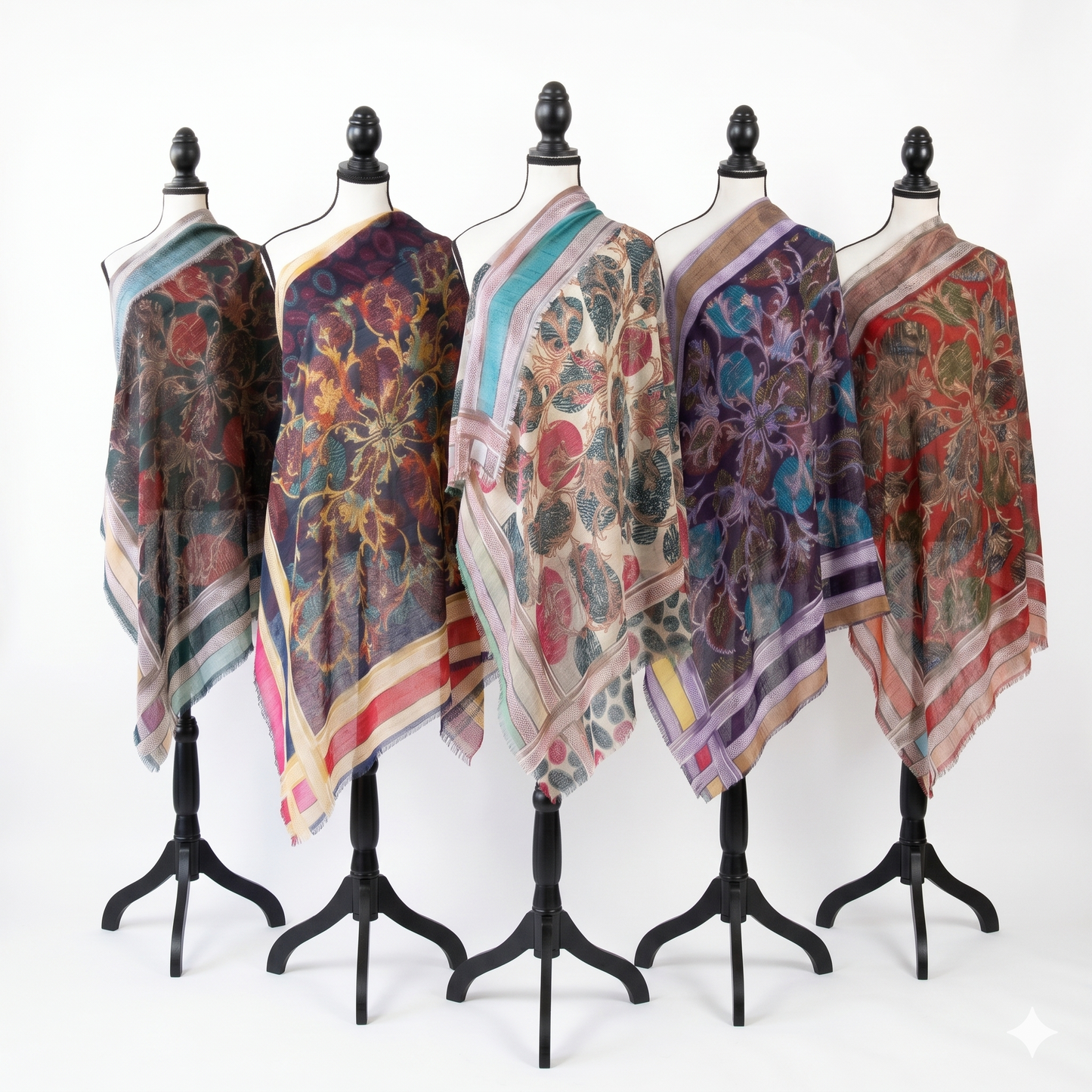 Elegant 36" Square Floral Scarf for Women – Soft Poly-Viscose Soft-touch Head Scarf, Lightweight Neckerchief, Bohemian Medallion Pattern Hair Wrap and Shawl
