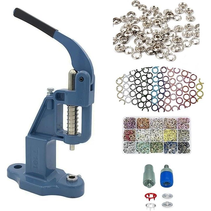 Hand Press with 600 Sets (2400 Pieces) Color and Silver 9.5 mm Open Ring Enamel Prong Snap Buttons with Setting Dies