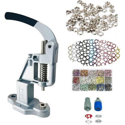 Hand Press with 600 Sets (2400 Pieces) Color and Silver 9.5 mm Open Ring Enamel Prong Snap Buttons with Setting Dies