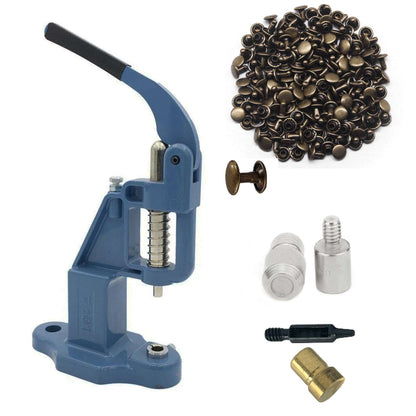 Double Cap 9mm Rivets Kit (1000 pcs) with Hand Press Machine, Dies and Hole Punch