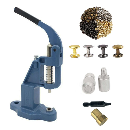 Double Cap 9mm Rivets Kit (1000 pcs) with Hand Press Machine, Dies and Hole Punch