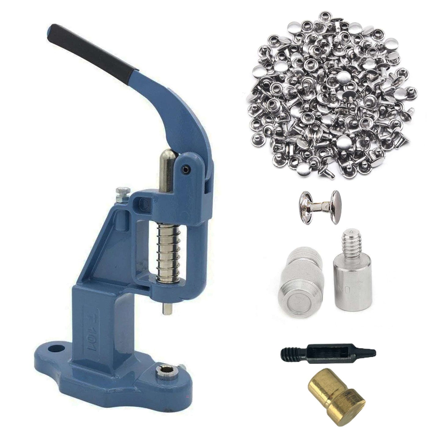 Double Cap 9mm Rivets Kit (1000 pcs) with Hand Press Machine, Dies and Hole Punch