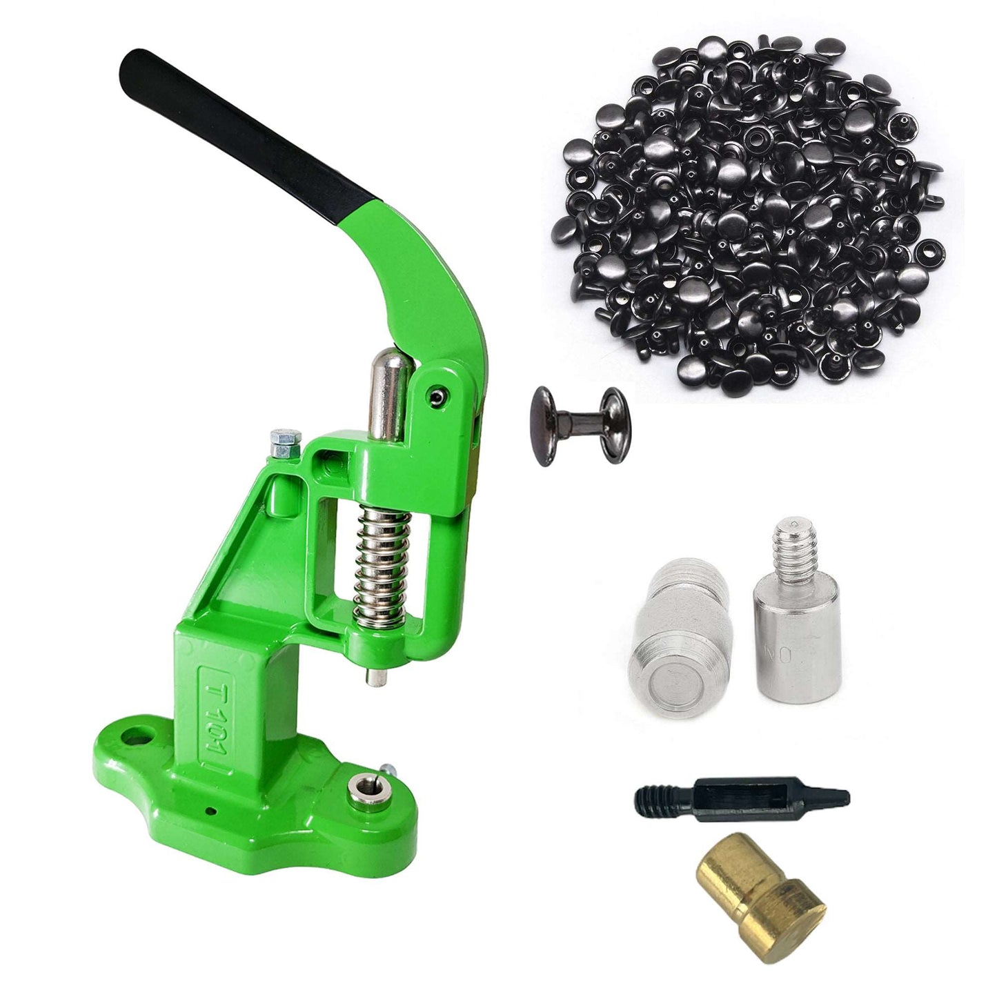 Double Cap 9mm Rivets Kit (1000 pcs) with Hand Press Machine, Dies and Hole Punch