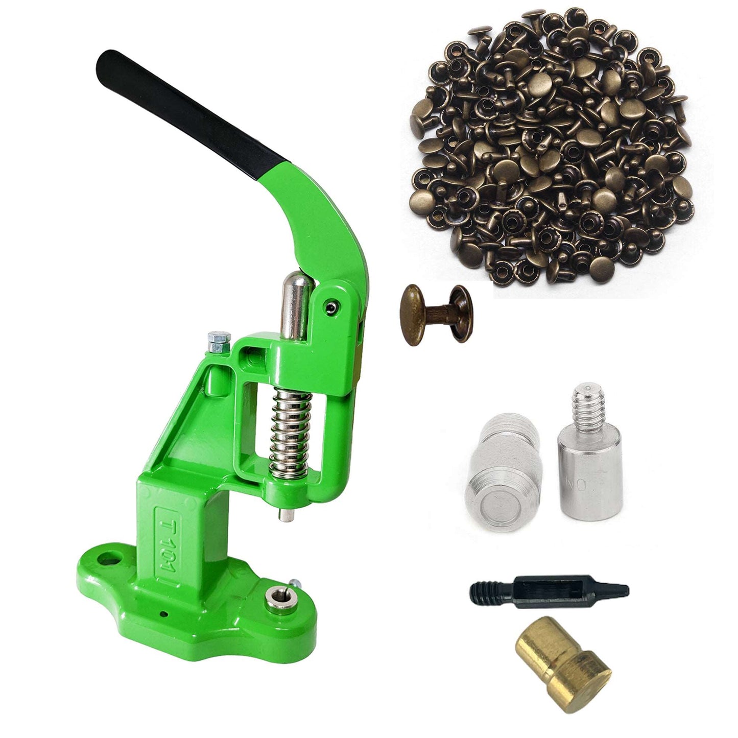 Double Cap 9mm Rivets Kit (1000 pcs) with Hand Press Machine, Dies and Hole Punch