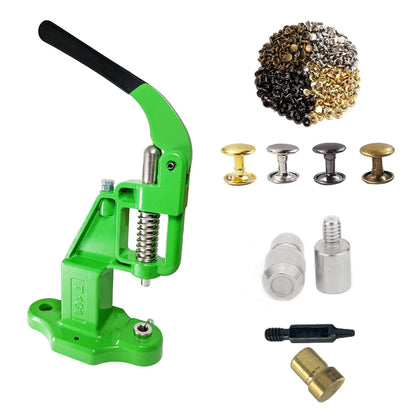Double Cap 9mm Rivets Kit (1000 pcs) with Hand Press Machine, Dies and Hole Punch
