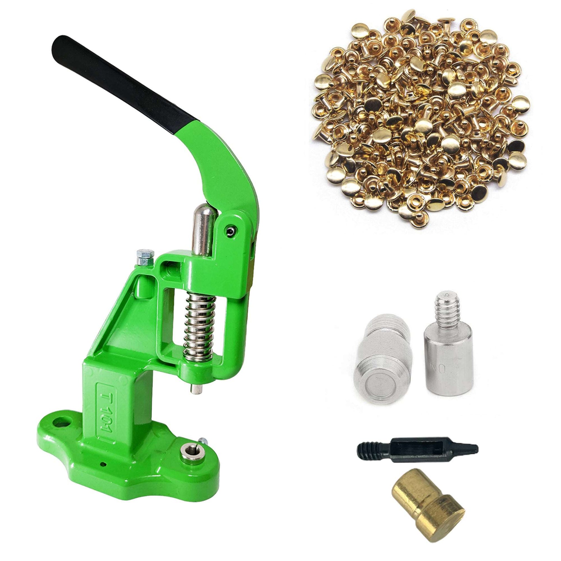 Double Cap 9mm Rivets Kit (1000 pcs) with Hand Press Machine, Dies and Hole Punch