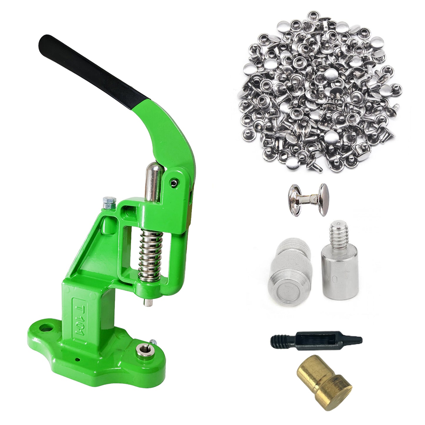 Double Cap 9mm Rivets Kit (1000 pcs) with Hand Press Machine, Dies and Hole Punch - Hobby Trendy