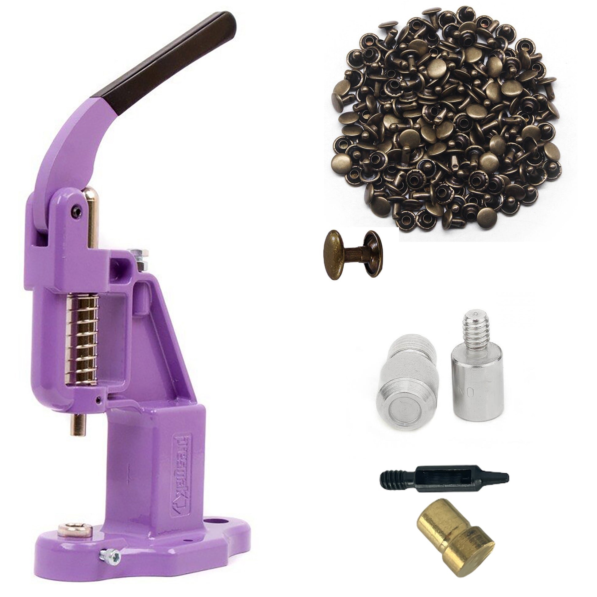 Double Cap 9mm Rivets Kit (1000 pcs) with Hand Press Machine, Dies and Hole Punch - Hobby Trendy