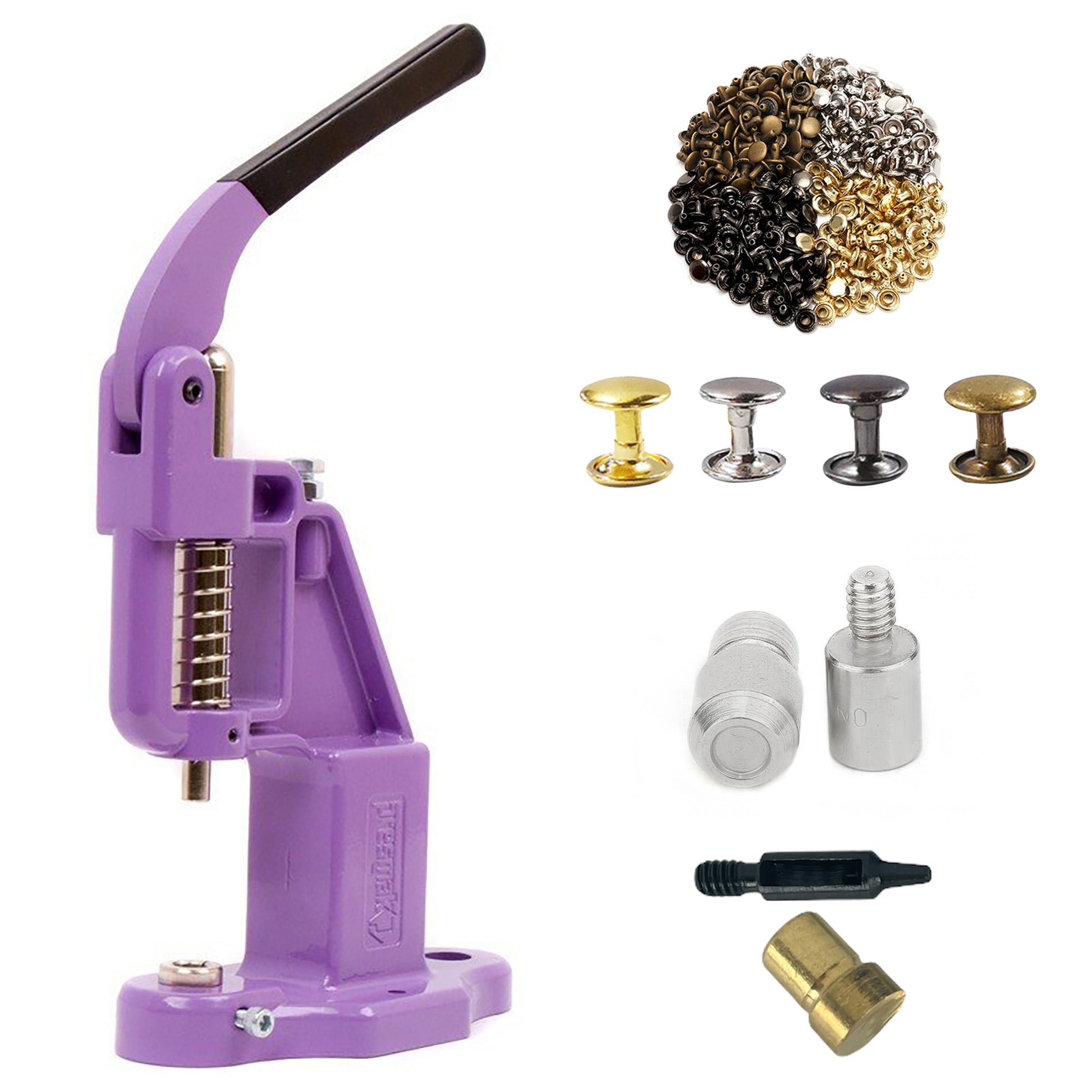 Double Cap 9mm Rivets Kit (1000 pcs) with Hand Press Machine, Dies and Hole Punch - Hobby Trendy