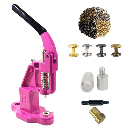 Double Cap 9mm Rivets Kit (1000 pcs) with Hand Press Machine, Dies and Hole Punch