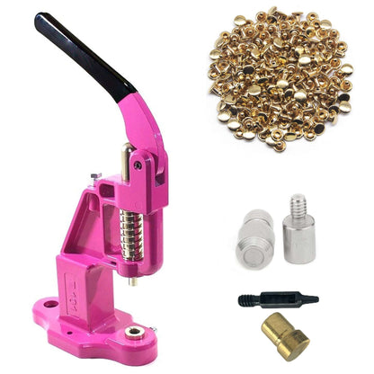 Double Cap 9mm Rivets Kit (1000 pcs) with Hand Press Machine, Dies and Hole Punch