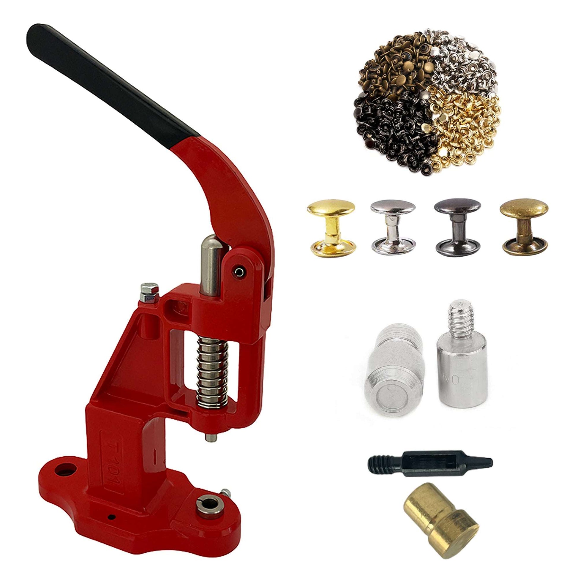 Double Cap 9mm Rivets Kit (1000 pcs) with Hand Press Machine, Dies and Hole Punch