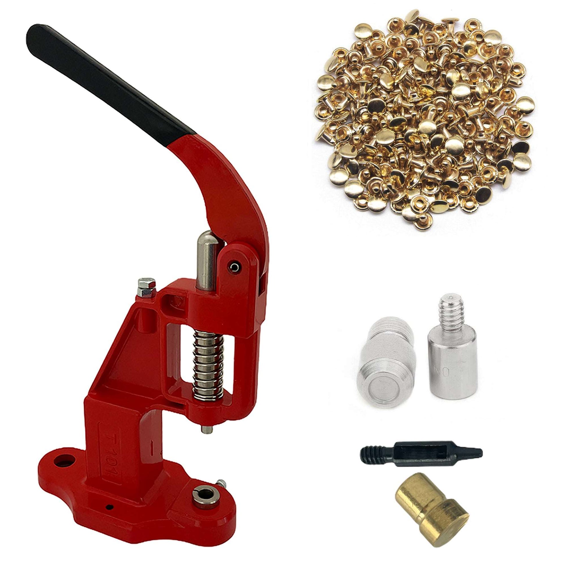 Double Cap 9mm Rivets Kit (1000 pcs) with Hand Press Machine, Dies and Hole Punch