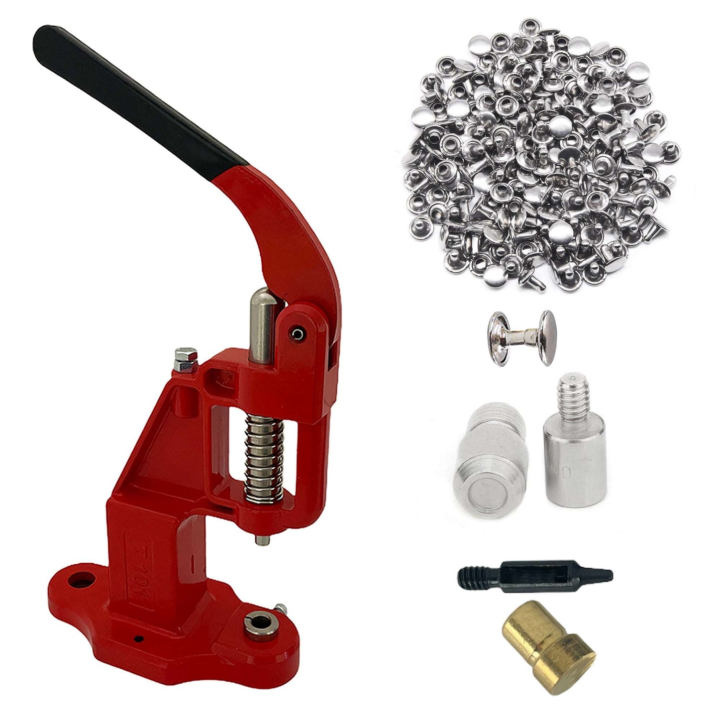 Double Cap 9mm Rivets Kit (1000 pcs) with Hand Press Machine, Dies and Hole Punch