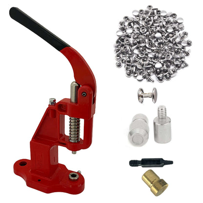 Double Cap 9mm Rivets Kit (1000 pcs) with Hand Press Machine, Dies and Hole Punch