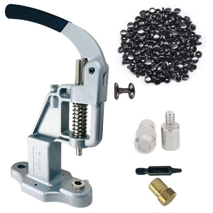 Double Cap 9mm Rivets Kit (1000 pcs) with Hand Press Machine, Dies and Hole Punch