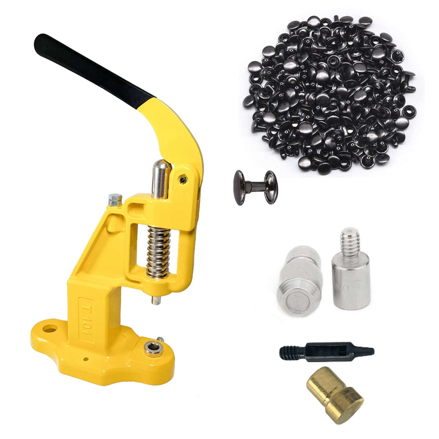 Double Cap 9mm Rivets Kit (1000 pcs) with Hand Press Machine, Dies and Hole Punch