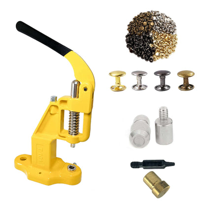 Double Cap 9mm Rivets Kit (1000 pcs) with Hand Press Machine, Dies and Hole Punch