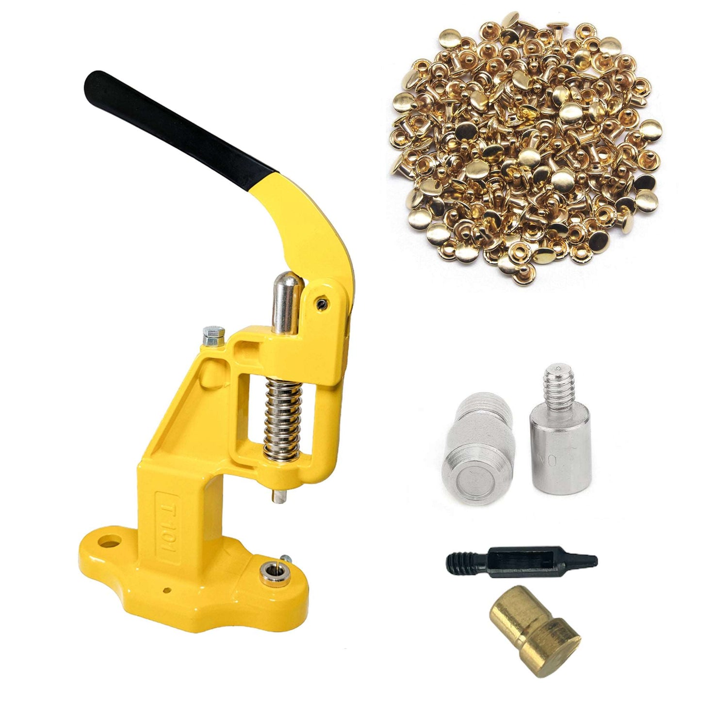 Double Cap 9mm Rivets Kit (1000 pcs) with Hand Press Machine, Dies and Hole Punch