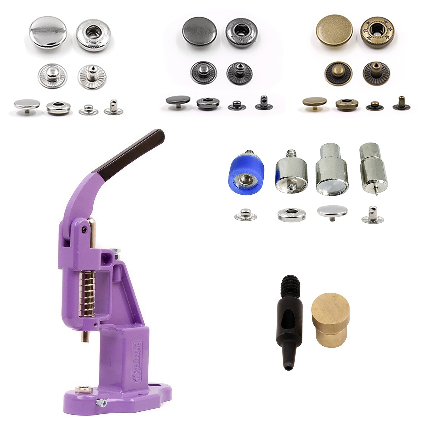 HOBBY TRENDY Hand Press with 15mm (ln24) 300 Sets of Stainless Steel Fashion Spring Snap Buttons with Dies and Hole Punch