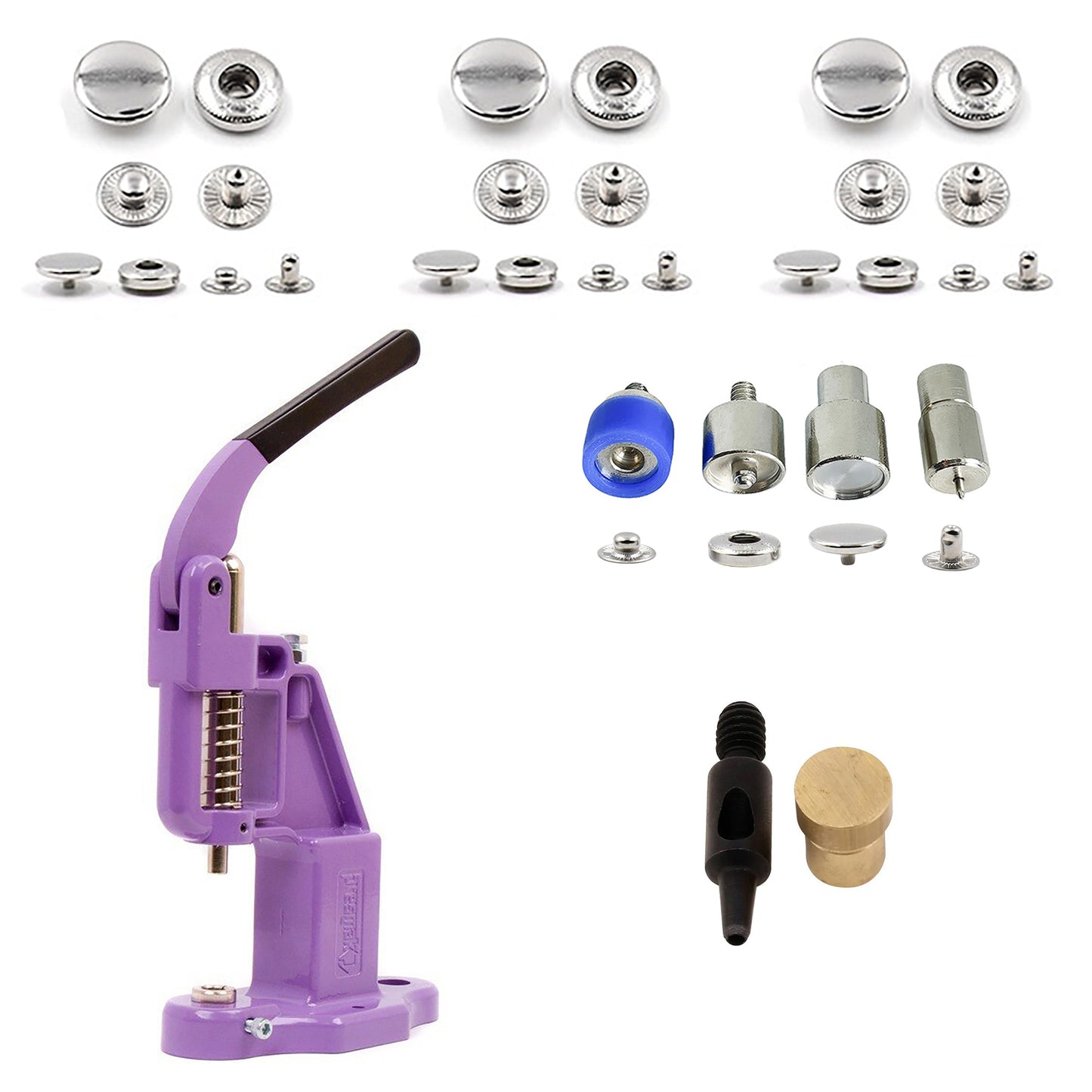 HOBBY TRENDY Hand Press with 15mm (ln24) 300 Sets of Stainless Steel Fashion Spring Snap Buttons with Dies and Hole Punch