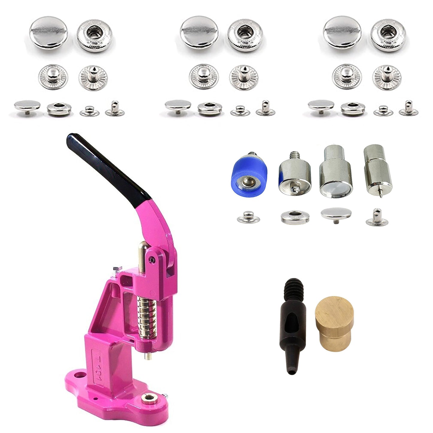 HOBBY TRENDY Hand Press with 15mm (ln24) 300 Sets of Stainless Steel Fashion Spring Snap Buttons with Dies and Hole Punch