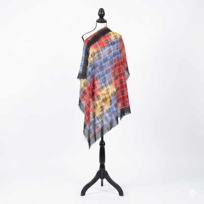 Soft Lightweight Plaid Square Scarf, 36x36 Poly-Viscon Head Wrap, Vibrant Multi-Color Checkered Neck Scarf
