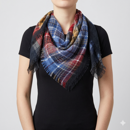 Soft Lightweight Plaid Square Scarf, 36x36 Poly-Viscon Head Wrap, Vibrant Multi-Color Checkered Neck Scarf