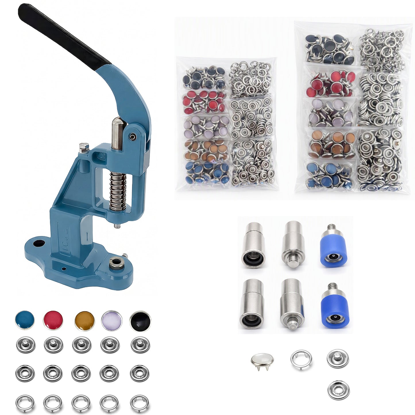 Pearl Snap Hand Press Tool & 200-Piece Snap Set (9.5 and 11 mm)