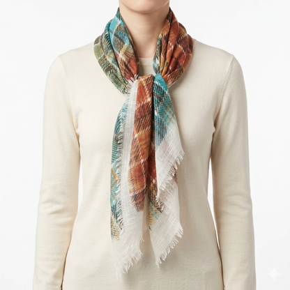 Soft Lightweight Plaid Square Scarf, 36x36 Poly-Viscon Head Wrap, Vibrant Multi-Color Checkered Neck Scarf